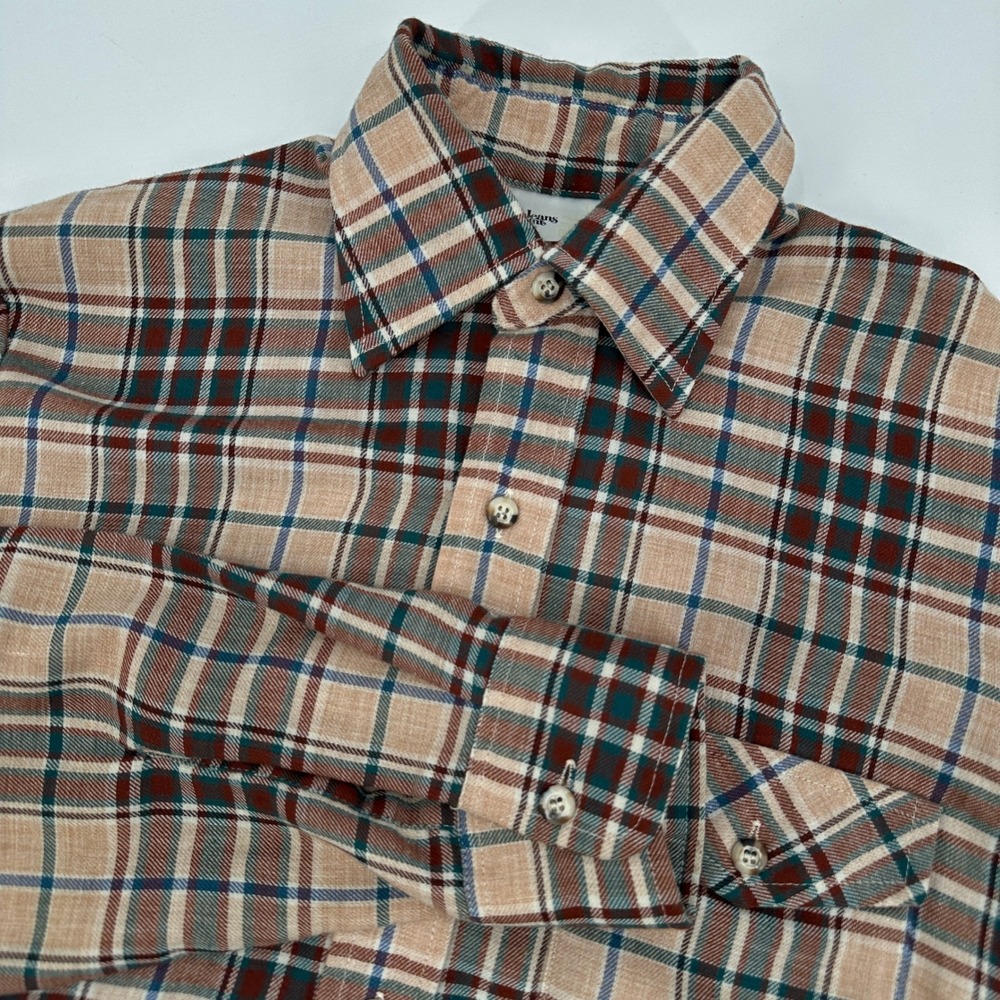 Jeans Joint Mens Vintage Sears Plaid Button‎ Down Shirt Tan Small Grunge Cabin